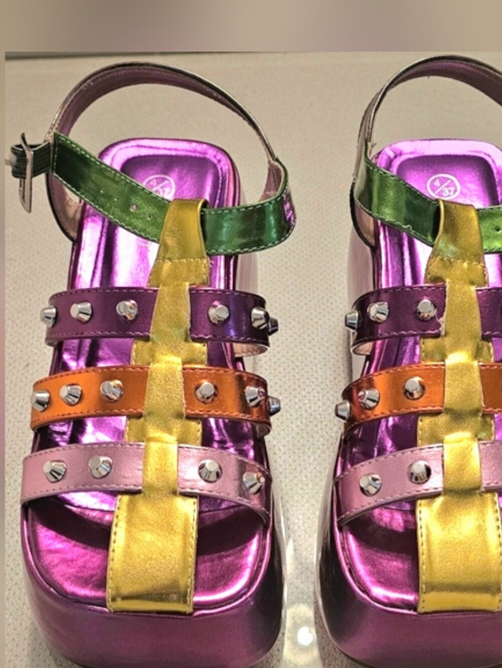 Metallic Multi-Color Platform Sandals - Women